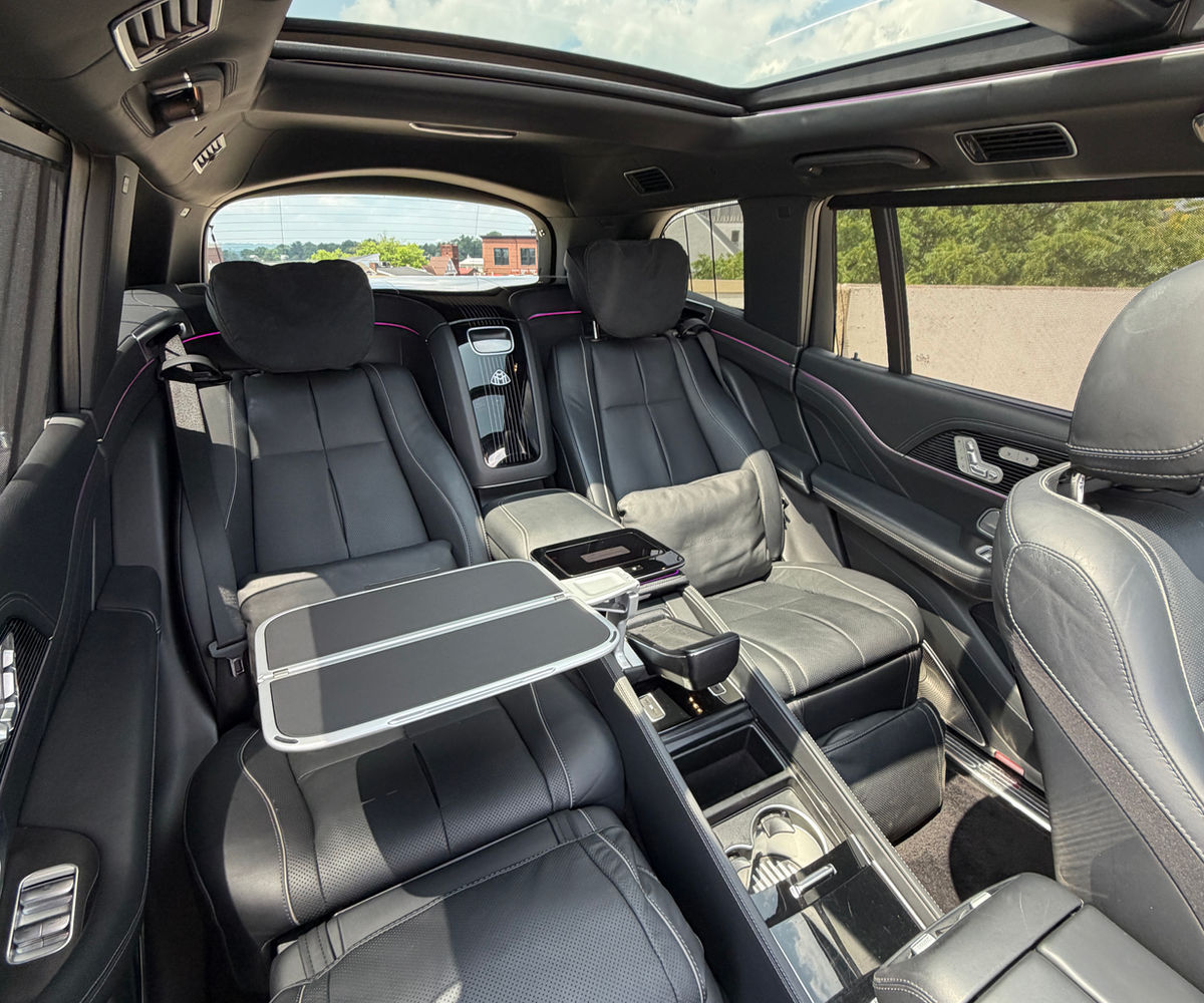 Rear executive seats inside the Mercedes GLS 600 Maybach, ready for prom night